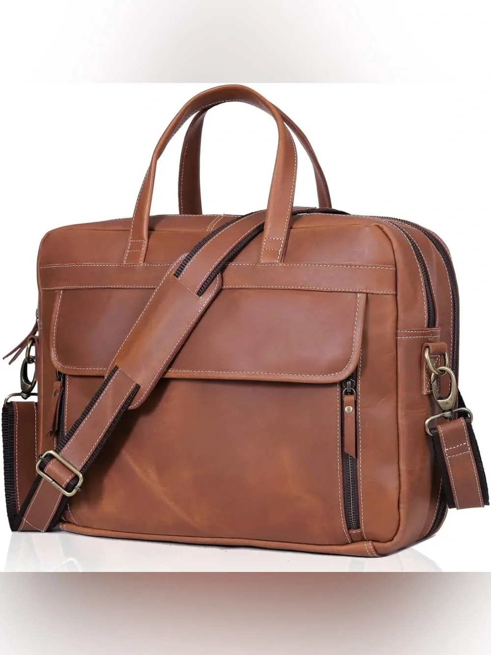 (NEW) Italian Full Grain Leather 18” Briefcase / Work Bag / Travel / Laptop Bag
